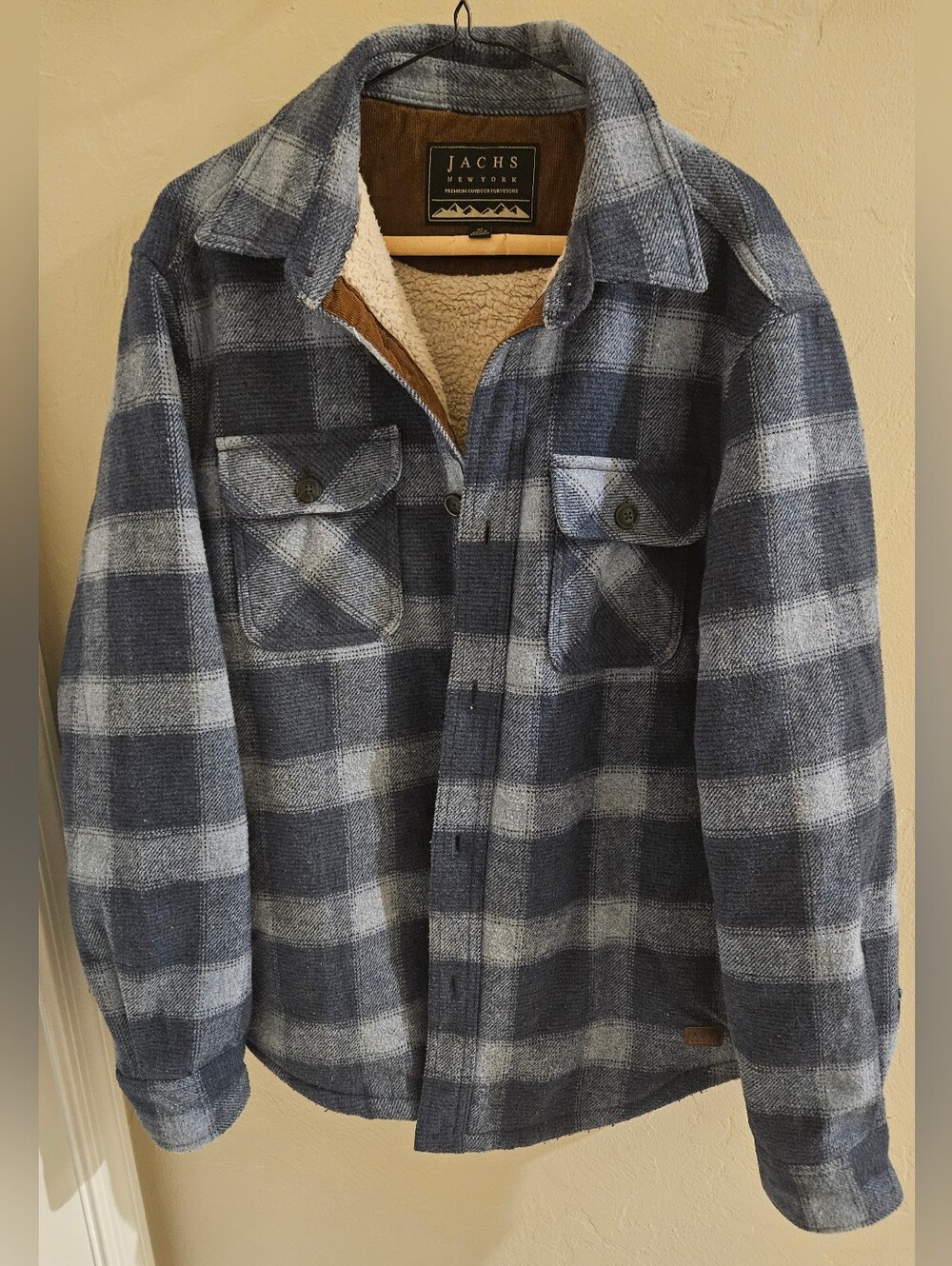 Jachs New York Jacket Mens Wool Blend Blue Plaid Sherpa Lined Shacket Medium
